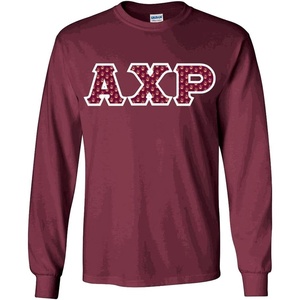 Alpha Chi Rho Fraternity Crest Twill Letter Longsleeve Tee(Maroon)