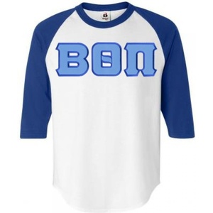 Greekgear Beta Theta Pi Lettered Raglan T-Shirt(White W/Royal Blue)
