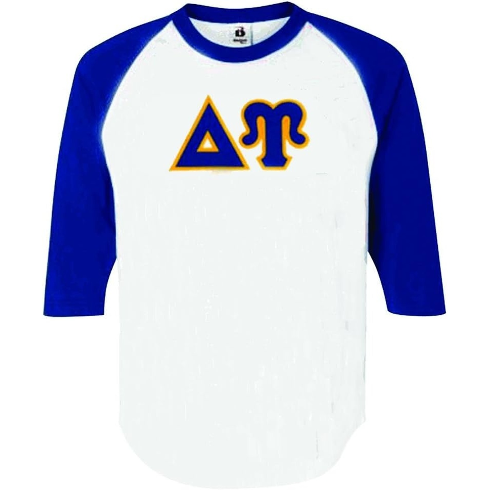 imageDelta Upsilon Lettered Raglan TShirtWhite WRoyal Blue