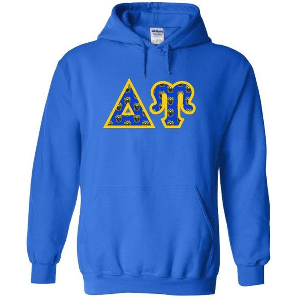 imageGreekgear Delta Upsilon Du Fraternity Crest Twill Letter Hooded SweatshirtRoyal Blue