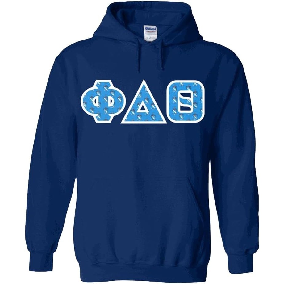 image:imagePhi Delta Theta Fraternity Crest Twill Letter Hooded SweatshirtNavy Blue