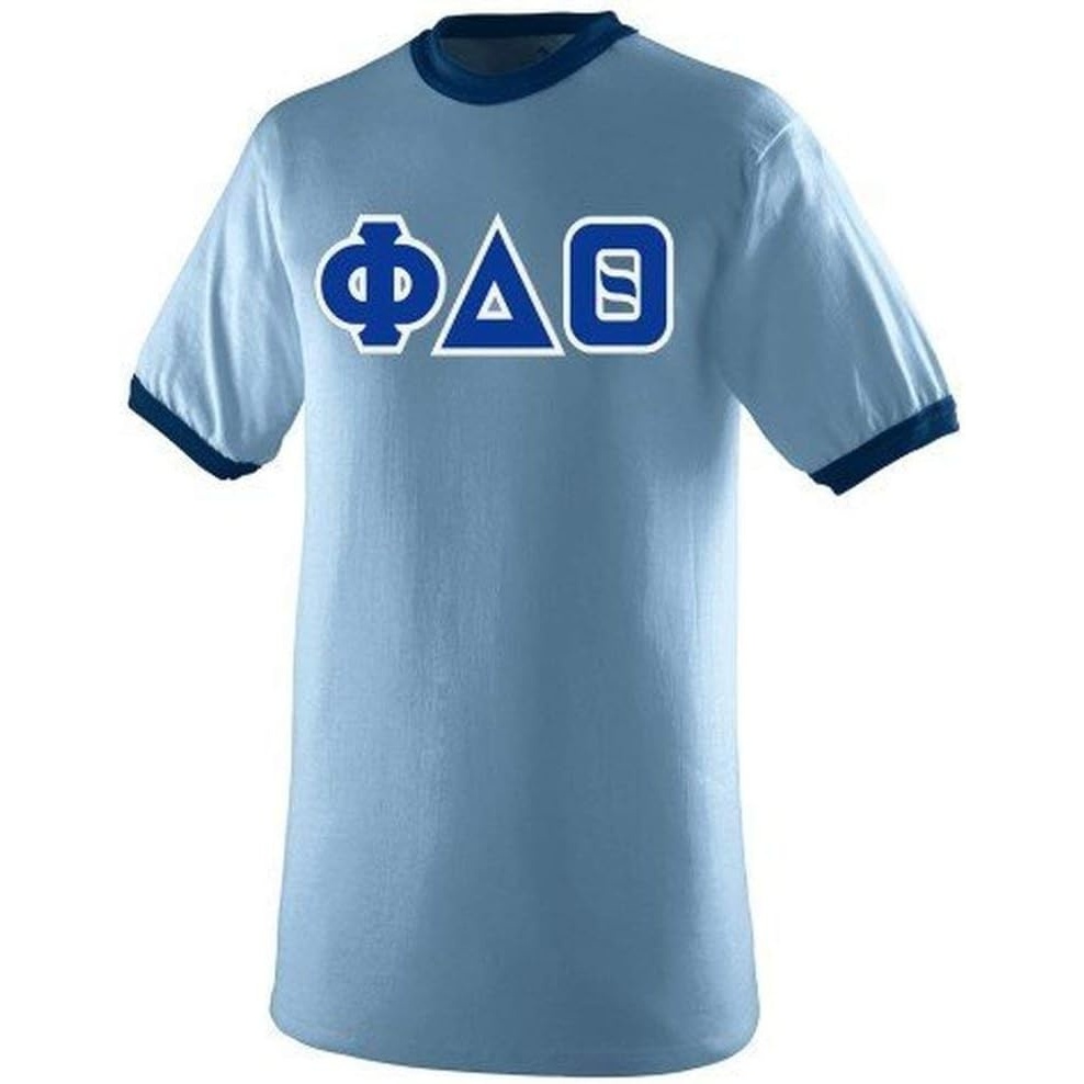 image:imagePhi Delta Theta Lettered Ringer ShirtLight BlueNavy Blue