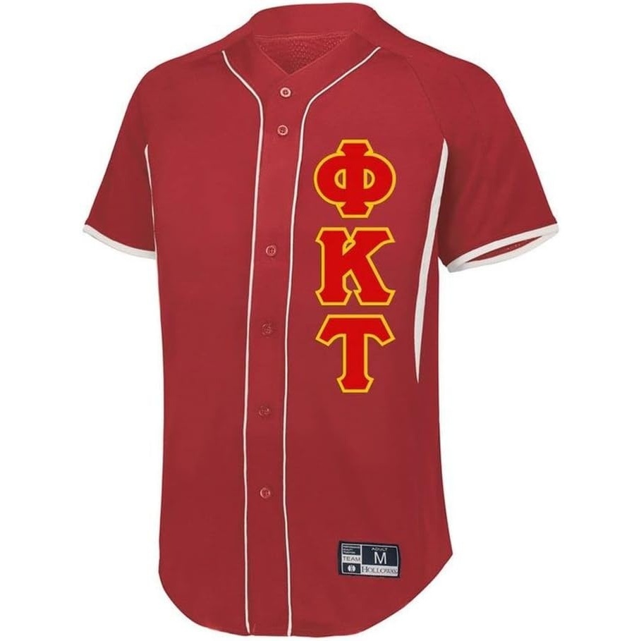 image:imagePhi Kappa Tau Lettered Baseball JerseyScarletWhite