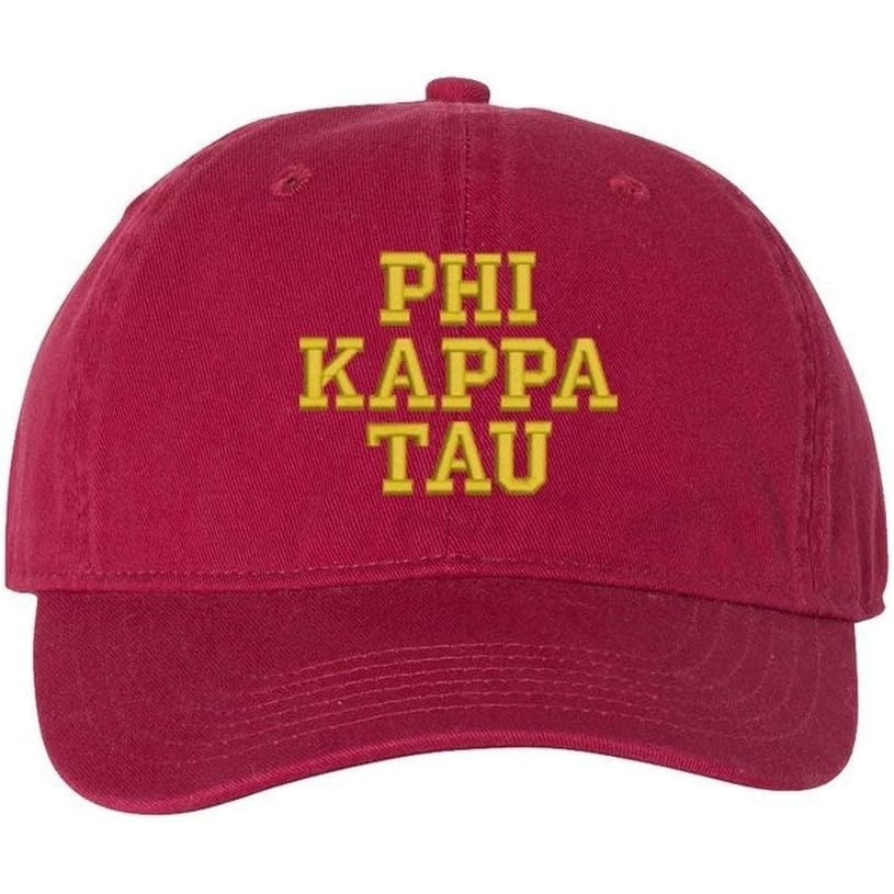 image:imagePhi Kappa Tau Pigment Dyed Baseball CapBrick WLight Blue Thread Color