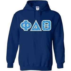 Phi Delta Theta Fraternity Crest Twill Letter Hooded Sweatshirt(Navy Blue)