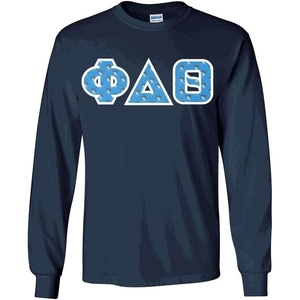 Phi Delta Theta Fraternity Crest Twill Letter Longsleeve Tee(Navy Blue)