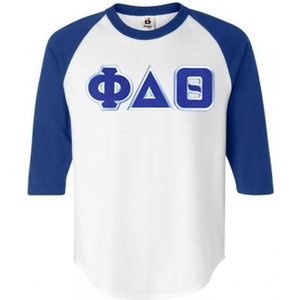 Phi Delta Theta Lettered Raglan T-Shirt(White W/Royal Blue)