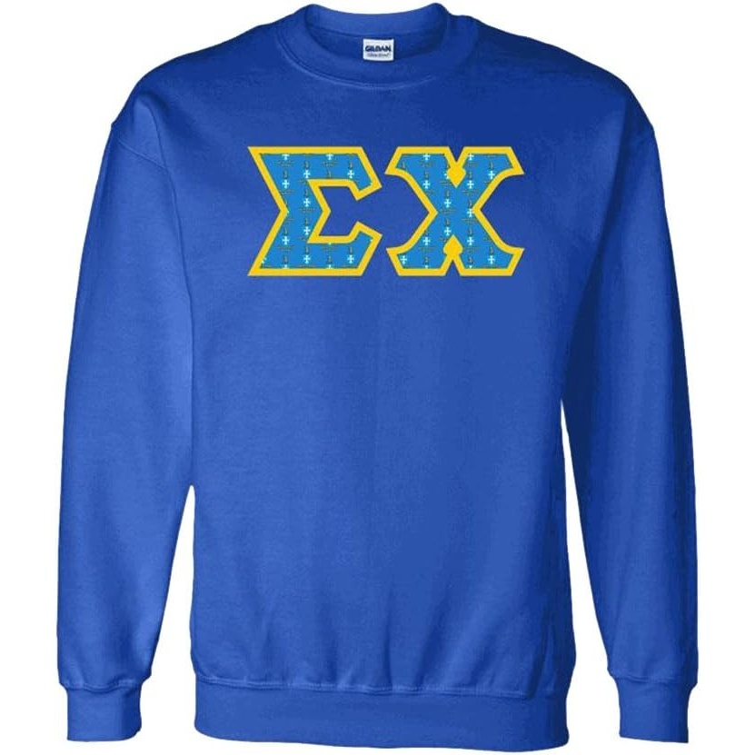 image:imageGreekgear Sigma Chi Fraternity Crest Twill Letter Crewneck SweatshirtRoyal Blue