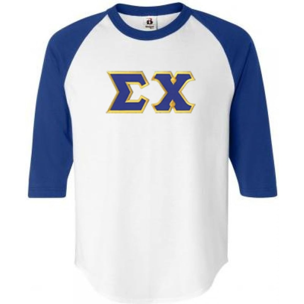 image:imageSigma Chi Lettered Raglan TShirtsWhite WRoyal Blue