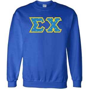 Greekgear Sigma Chi Fraternity Crest Twill Letter Crewneck Sweatshirt(Royal Blue)