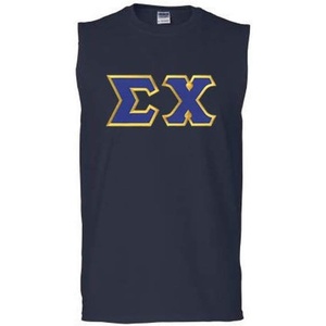 Sigma Chi Lettered Sleeveless Tees(Navy Blue)
