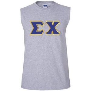 Sigma Chi Lettered Sleeveless Tees(Sports Grey)