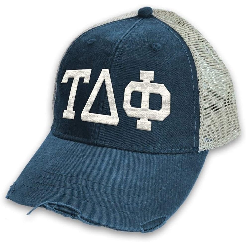 image:imageTau Delta Phi Distressed Trucker Hat NavyTan