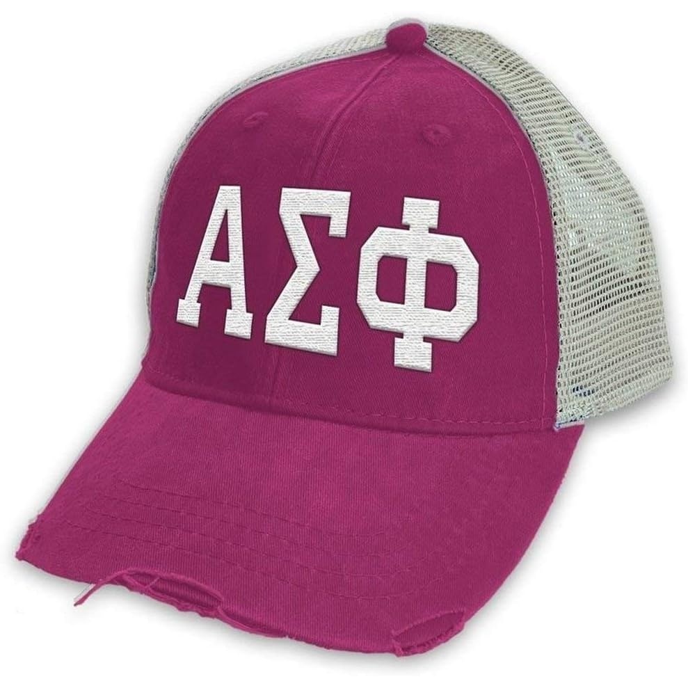 image:imageAlpha Sigma Phi Distressed Trucker Hat Neon PinkTan