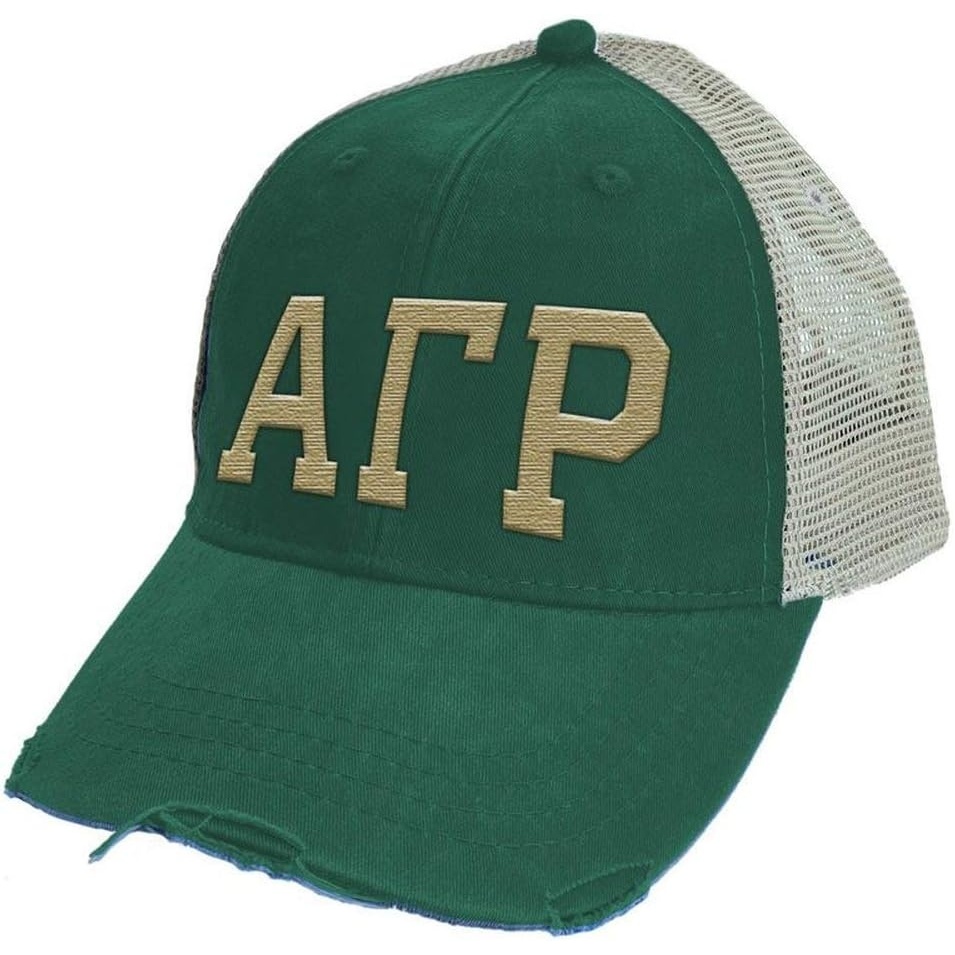 image:imageGreekgear Alpha Gamma Rho Distressed Trucker HatForest Tan