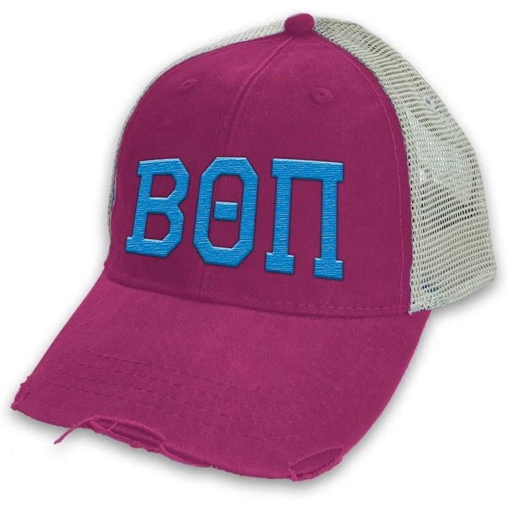 image:imageGreekgear Beta Theta Pi Distressed Trucker HatNeon Pink Tan