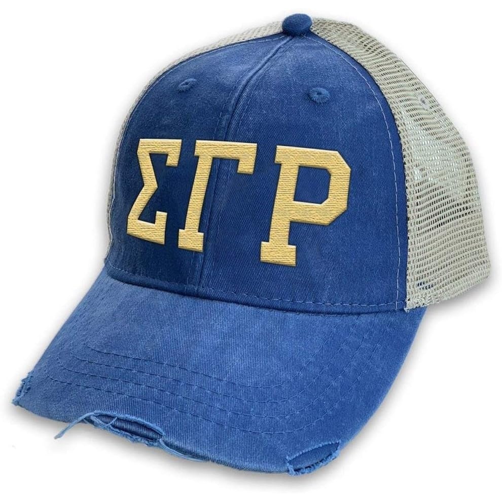image:imageSigma Tau Gamma Distressed Trucker HatRoyal Tan