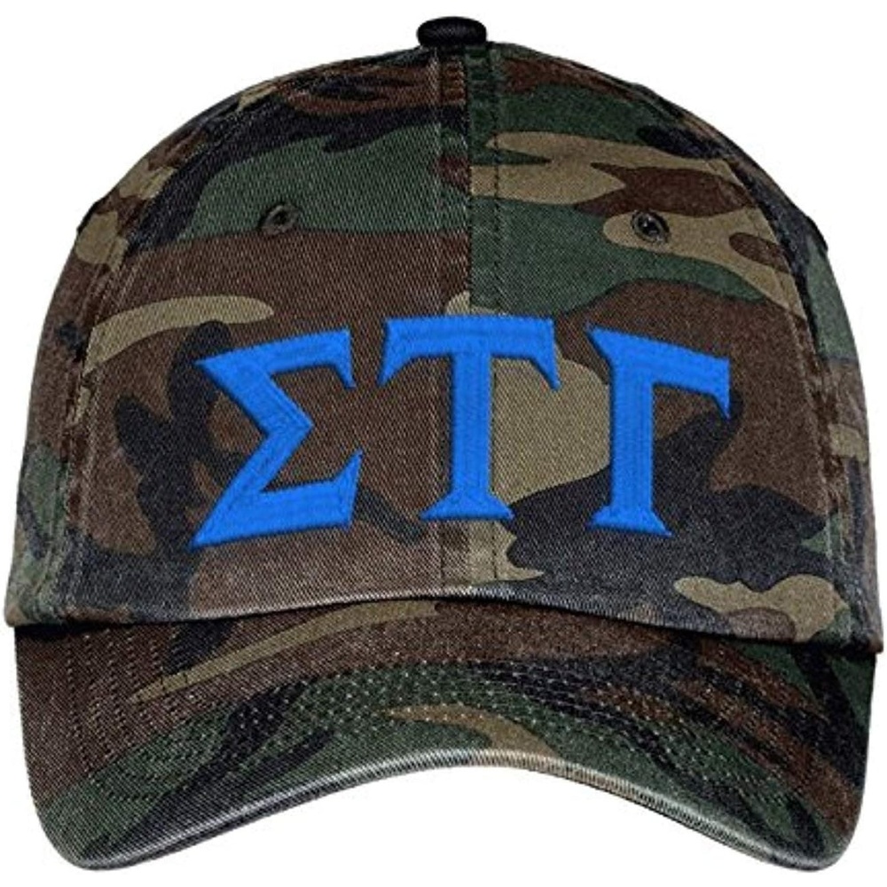 image:imageSigma Tau Gamma Lettered Camouflage Hat Military Camo wLight Blue Thread Color