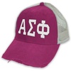 Alpha Sigma Phi Distressed Trucker Hat Neon Pink/Tan