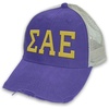 Sigma Alpha Epsilon SAE Distressed Trucker Hat Purple/Tan