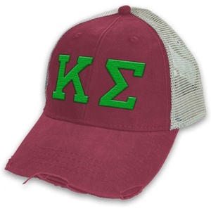 Alpha Kappa Lambda Distressed Trucker Hat(Burgundy/ Tan)