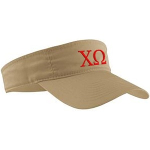 Chi Omega Greek Letter Visor(Khaki W/Red Thread Color)