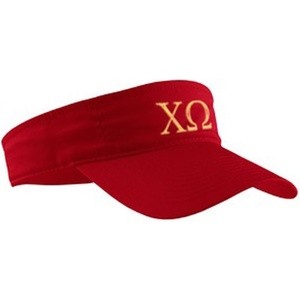 Chi Omega Greek Letter Visor(Red W/Light Gold Thread Color)