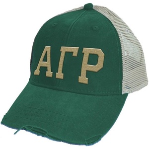 Greekgear Alpha Gamma Rho Distressed Trucker Hat(Forest/ Tan)