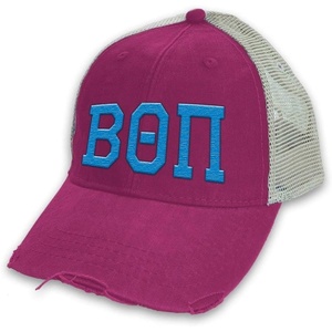 Greekgear Beta Theta Pi Distressed Trucker Hat(Neon Pink/ Tan)