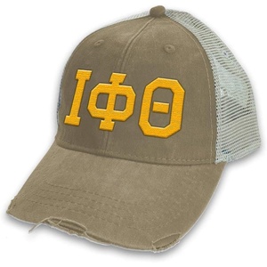 Greekgear Iota Phi Theta Distressed Trucker Hat Khaki/Tan