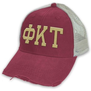 Phi Kappa Tau Distressed Trucker Hat Burgundy/Tan