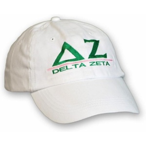 Women’s Adjustable Delta Zeta Sorority World Famous Line Hat White(White With Green Text)