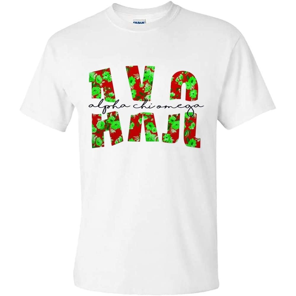 image:imageAlpha Chi Omega Floral Big Lettered TShirtWhite
