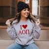 Alpha Omicron Pi AOII I Love Crewneck Sweatshirt(Light Grey)