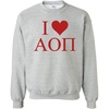 Alpha Omicron Pi AOII I Love Crewneck Sweatshirt(Light Grey)