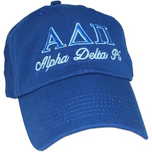 Alpha Delta PI Script Cap Sky Blue w/Royal Blue/White Thread Color