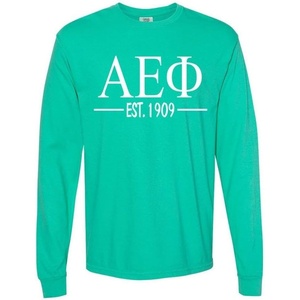 Alpha Epsilon Phi Custom Greek Lettered Long Sleeve T-Shirt(Mint Green)