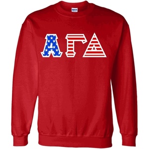 Alpha Gamma Delta Greek Letter American Flag Crewneck(Red)
