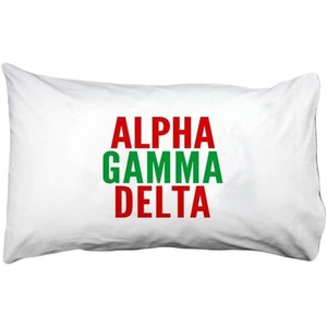 Alpha Gamma Delta Name Stack Pillow Cover White w/Red/Kelly Green Imprint Color