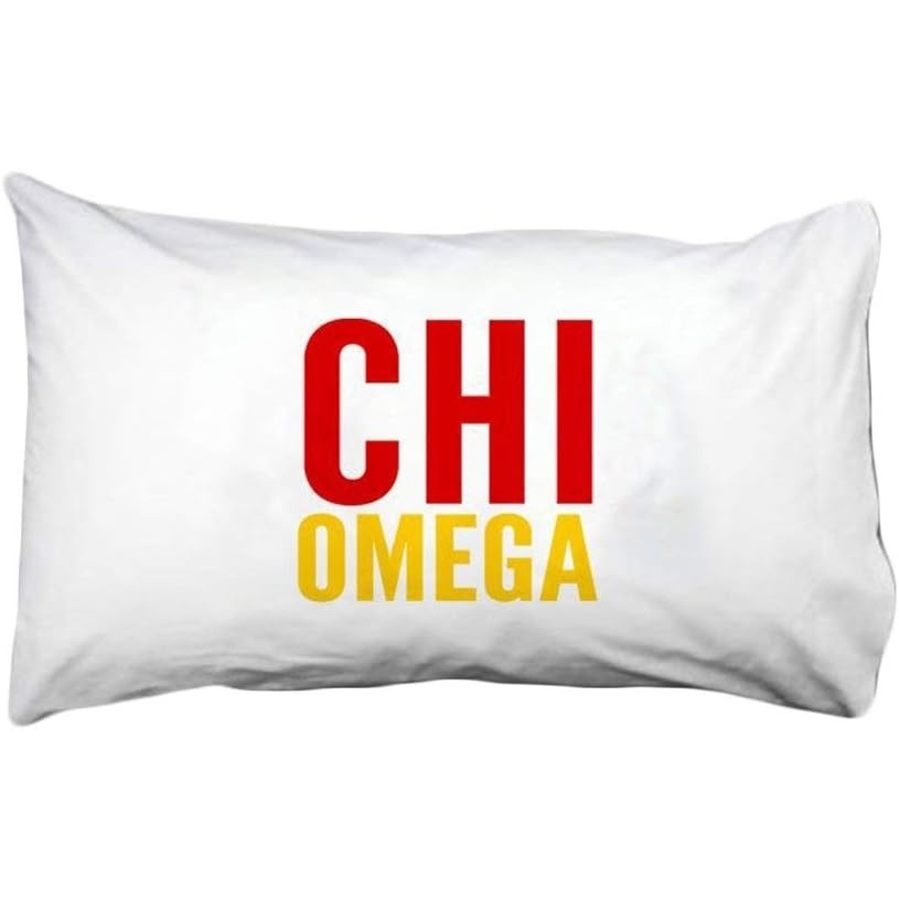 image:imageChi Omega Chi O Name Stack Pillow Cover White wRedGold Imprint Color