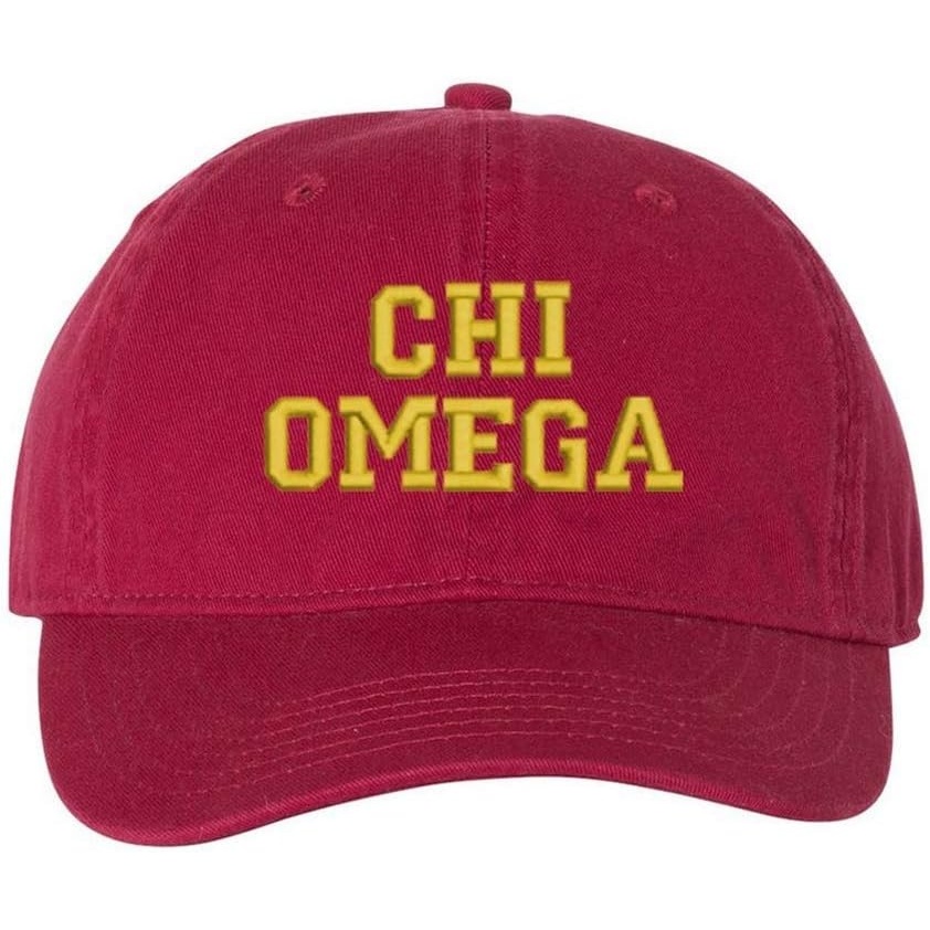 image:imageChi Omega Chi O Pigment Dyed Baseball CapBrick WLight Gold Thread Color