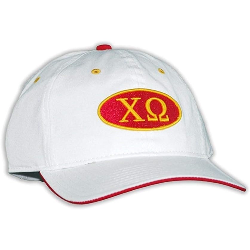 image:imageChi Omega Chi O Throwback Oval Game HatWhite WLight Gold Thread Color