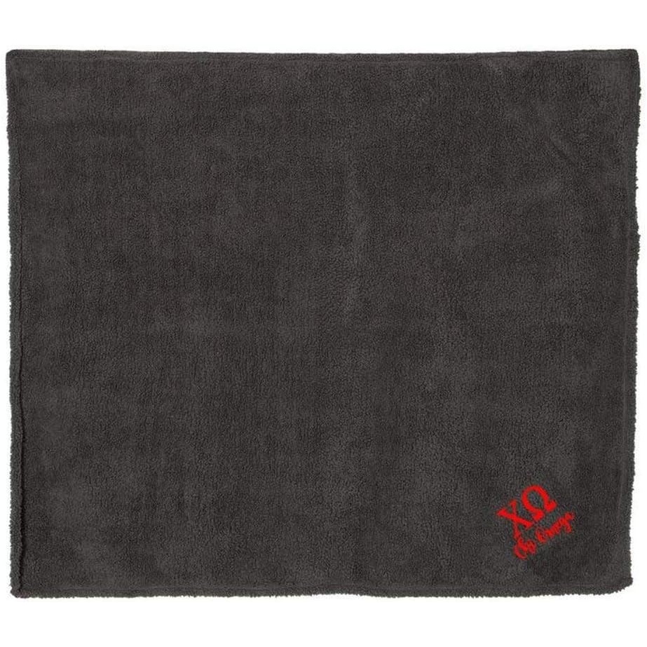 image:imageGreekgear Chi Omega Chi O Sherpa Blanket Charcoal wRed Thread Color
