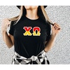 Chi Omega Chi O Two Tone Greek Lettered T-Shirt(Black)