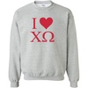 I Love Chi Omega Chi O Crewneck Sweatshirt(Light Grey)