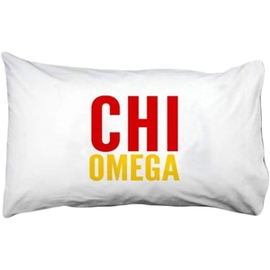 Chi Omega Chi O Name Stack Pillow Cover White w/Red/Gold Imprint Color