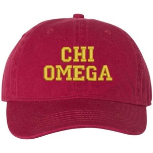 Chi Omega Chi O Pigment Dyed Baseball Cap(Brick W/Light Gold Thread Color)