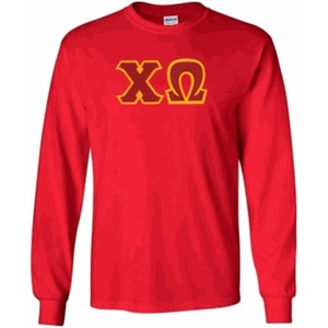 Chi Omega Lettered Long Sleeve Tee(Red)