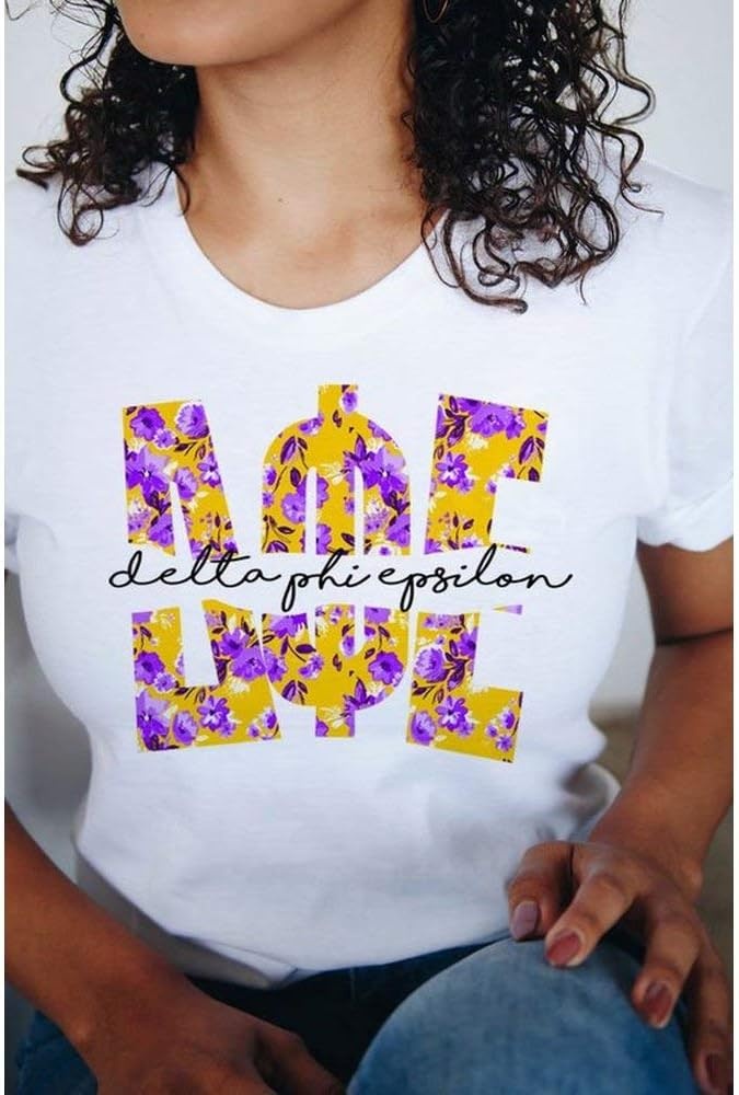 image:imageDelta Phi Epsilon Floral Big Lettered TShirtWhite