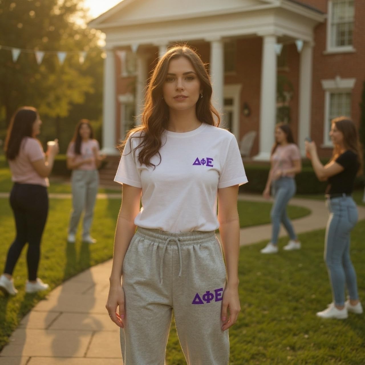image:imageGreekgear Womens Delta Phi Epsilon DPHIE Lettered Thigh SweatpantsSports Grey